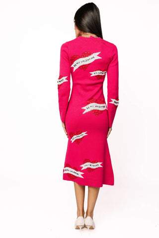 Queen of Sparkles Hot Pink Jeweled Valentines Day Saying on Heart Knit Dress - Boutique Bella BellaDress