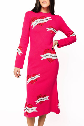 Queen of Sparkles Hot Pink Jeweled Valentines Day Saying on Heart Knit Dress - Boutique Bella BellaDress