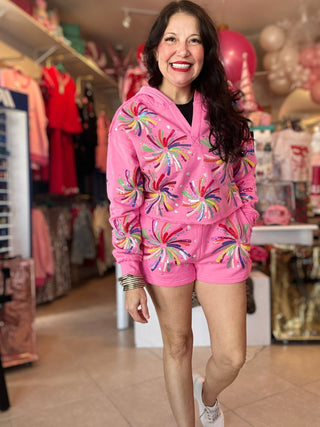 Queen of Sparkles - Hot Pink Multi Firework Sweatshirt - Boutique Bella Bella