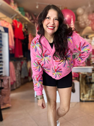 Queen of Sparkles - Hot Pink Multi Firework Sweatshirt - Boutique Bella Bella