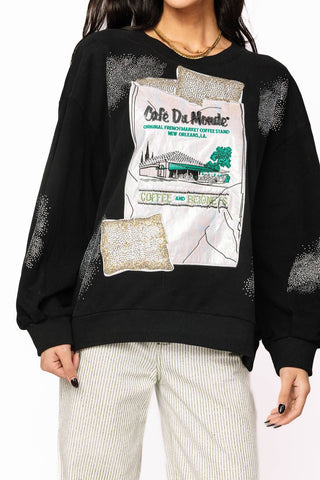 Queen of Sparkles Licensed Black Cafe Du Monde' Beignet Bag & Powdered Sugar Sweatshirt - Boutique Bella BellaSweatshirt