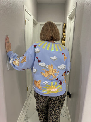 Queen of Sparkles Light Blue Cupid in the Sky Sweatshirt - Boutique Bella BellaSweater