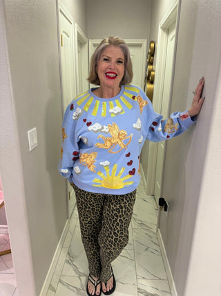 Queen of Sparkles Light Blue Cupid in the Sky Sweatshirt - Boutique Bella BellaSweater