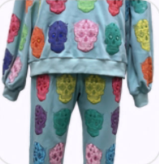 Queen of Sparkles - Light Blue Multi Color Sugar Skull Jogger - Boutique Bella BellaQueen of Sparkles