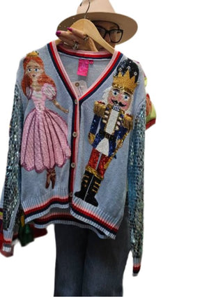 Queen of Sparkles - Light Blue Nutcracker And Clara Shard Sequin Cardigan - Boutique Bella Bella