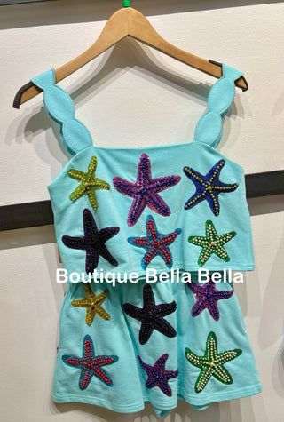 Queen of Sparkles-Light Blue Scallop Starfish Tank - Boutique Bella BellaQueen of Sparkles
