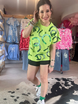 Queen of Sparkles - Light Green 'Lucky Queen' Horseshoe Tee - Boutique Bella Bella