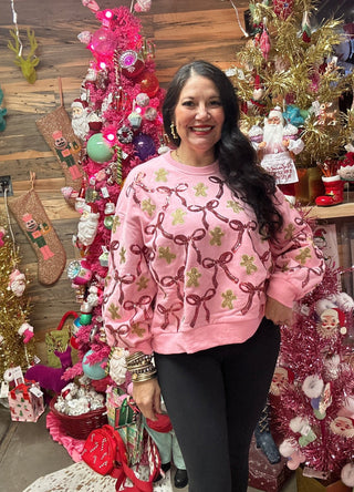 Queen of Sparkles - Light Pink Gingerbread Men & Bows Sweatshirt - Boutique Bella Bella