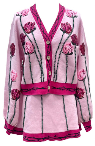 Queen of Sparkles - Light Pink Long Stem Rose Cardigan - Boutique Bella Bella