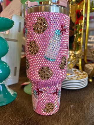 Queen of Sparkles - Light Pink Milk & Cookies Rhinestone Tumbler - Boutique Bella Bella