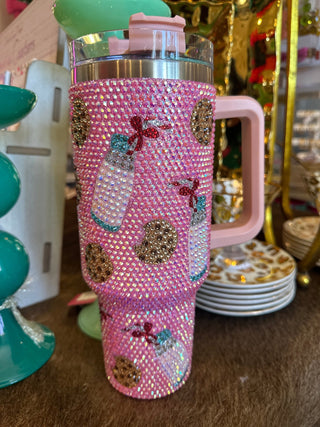 Queen of Sparkles - Light Pink Milk & Cookies Rhinestone Tumbler - Boutique Bella Bella