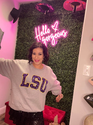 Queen of Sparkles - LSU Jeweled Letter Sweatshirt - Boutique Bella BellaQueen of Sparkles