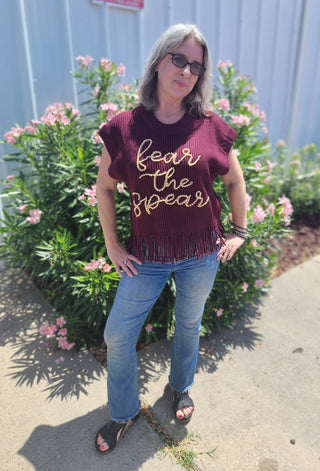 Queen of Sparkles - Maroon & Gold 'Fear The Spear' Fringe Sweater Vest - Boutique Bella BellaQueen of Sparkles