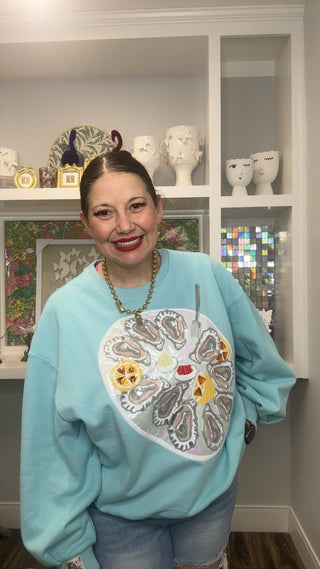 Queen of Sparkles Mint Blue Oyster Platter Sweatshirt - Boutique Bella BellaSweatshirt