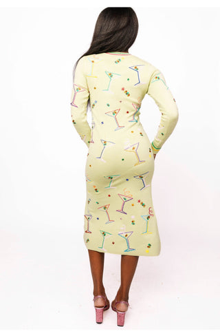 Queen of Sparkles Mint Green Multi Cosmo & Martini Knit Midi Dress - Boutique Bella BellaDress