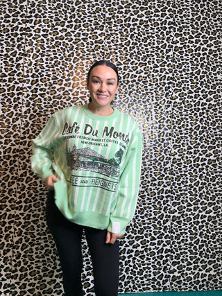 Queen of Sparkles Mint & White Striped 'Cafe Du Monde' Sweater - Boutique Bella BellaQueen of Sparkles