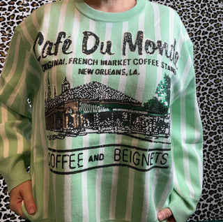 Queen of Sparkles Mint & White Striped 'Cafe Du Monde' Sweater - Boutique Bella BellaQueen of Sparkles