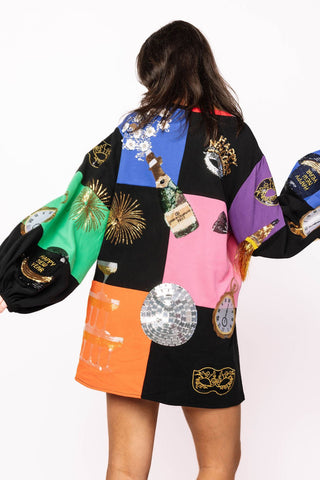 Queen of Sparkles Multi Checkered NYE Icon Bubble Sleeve Dress - Boutique Bella BellaDress