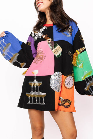 Queen of Sparkles Multi Checkered NYE Icon Bubble Sleeve Dress - Boutique Bella BellaDress