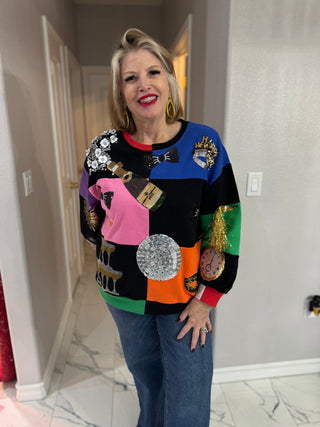 Queen of Sparkles Multi Checkered NYE Icon Sweatshirt - Boutique Bella BellaSweatshirt