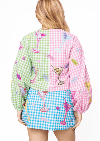 Queen of Sparkles Multi Colorblock Gingham Martini Tie Up Cotton Top - Boutique Bella BellaTops