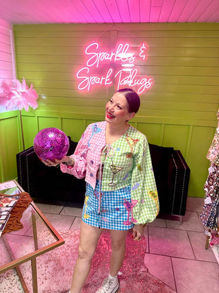 Queen of Sparkles Multi Colorblock Gingham Martini Tie Up Cotton Top - Boutique Bella BellaTops