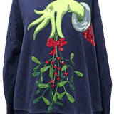 Queen of Sparkles - Navy Grinch Mistletoe Hand Sweatshirt - Boutique Bella Bella