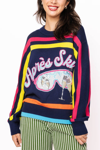 Queen of Sparkles Navy Multi Stripe 'Apres Ski' Goggle Stripe Sweater - Boutique Bella BellaQueen of Sparkles