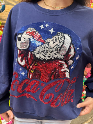 Queen of Sparkles - Navy Santa Drinking Coca - Cola Sweatshirt - Boutique Bella Bella