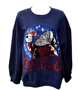 Queen of Sparkles - Navy Santa Drinking Coca - Cola Sweatshirt - Boutique Bella Bella