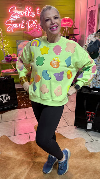 Queen of Sparkles - Neon Green Lucky Charm Icon Sweatshirt - Boutique Bella Bella