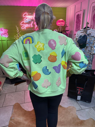 Queen of Sparkles - Neon Green Lucky Charm Icon Sweatshirt - Boutique Bella Bella