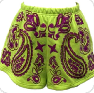 Queen of Sparkles - Neon Green & Pink Paisley Shorts - Boutique Bella BellaQueen of Sparkles