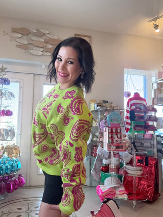 Queen of Sparkles - Neon Green & Pink Paisley Sweatshirt - Boutique Bella BellaQueen of Sparkles