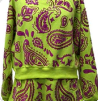 Queen of Sparkles - Neon Green & Pink Paisley Sweatshirt - Boutique Bella BellaQueen of Sparkles