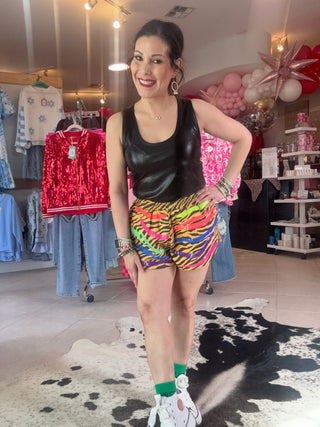 Queen of Sparkles - Neon & Tiger Print Shorts - Boutique Bella Bella