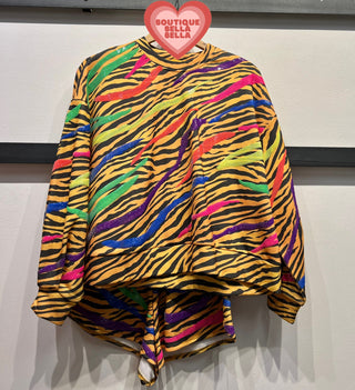 Queen of Sparkles - Neon & Tiger Print Sweatshirt - Boutique Bella Bella