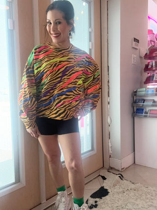 Queen of Sparkles - Neon & Tiger Print Sweatshirt - Boutique Bella Bella