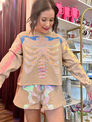 Queen of Sparkles - Nude Skeleton Sweatshirt - Boutique Bella Bella