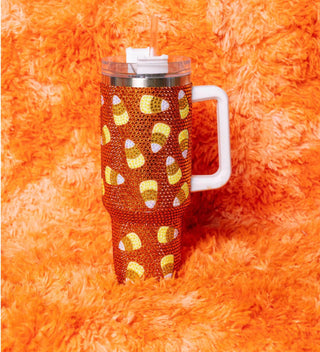 Queen of Sparkles - Orange Candy Corn Tumbler - Boutique Bella Bella