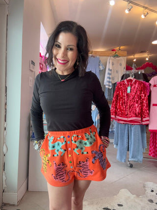 Queen of Sparkles - Orange Multi Crawling Tiger Shorts - Boutique Bella Bella