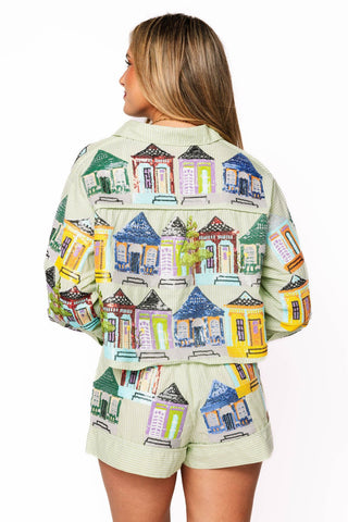 Queen of Sparkles Pale Green Nola Porches Button Up Cotton Top - Boutique Bella BellaTops