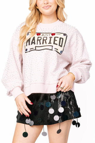 Queen of Sparkles Pale Pink Rhinestone 'Just Married' Sweatshirt - Boutique Bella BellaQueen of Sparkles