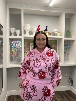 Queen of Sparkles Pink and Red Heart Lock & Key Short - Boutique Bella BellaShorts