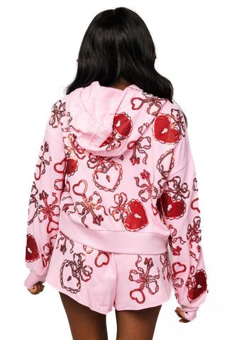 Queen of Sparkles Pink and Red Heart Lock & Key Short - Boutique Bella BellaShorts