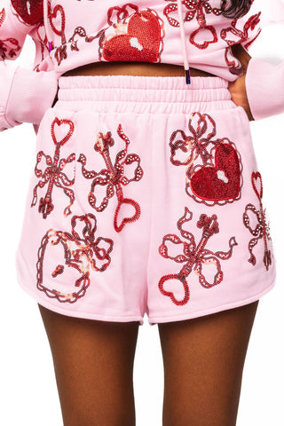 Queen of Sparkles Pink and Red Heart Lock & Key Short - Boutique Bella BellaShorts