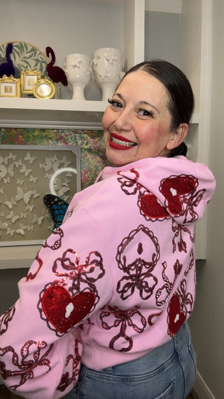 Queen of Sparkles Pink and Red lock & Key Tie Hoody Sweatshirt - Boutique Bella BellaSweatshirt