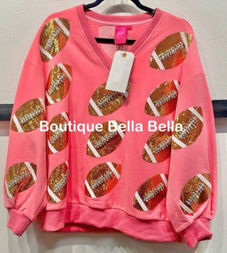 Queen of Sparkles - Pink & Gold Rhinestone Lace Football Sweatshirt - Boutique Bella BellaQueen of Sparkles