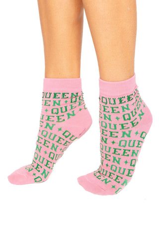 Queen of Sparkles Pink & Green Rhinestone Queen Socks - Boutique Bella BellaSocks