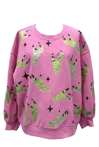 Queen of Sparkles - Pink & Green Witch Hand Sweatshirt - Boutique Bella Bella